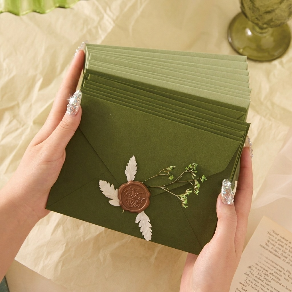 Wax Seal Letter Kit - 20/50 Stück Romantische Avocado-Umschläge in Olivgrün,